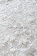 Wunderschöner 3D Blüten Spitzenstoff Off-White Silber/ Hochzeitskleid Spitze/ Blumenspitze/ Brautspitze// L19-225