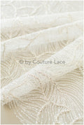 Wedding dress fabric with glitter/ Off-white diamond glitter tulle fabric with leaf design/ Shiny glitter tulle fabric// R-014