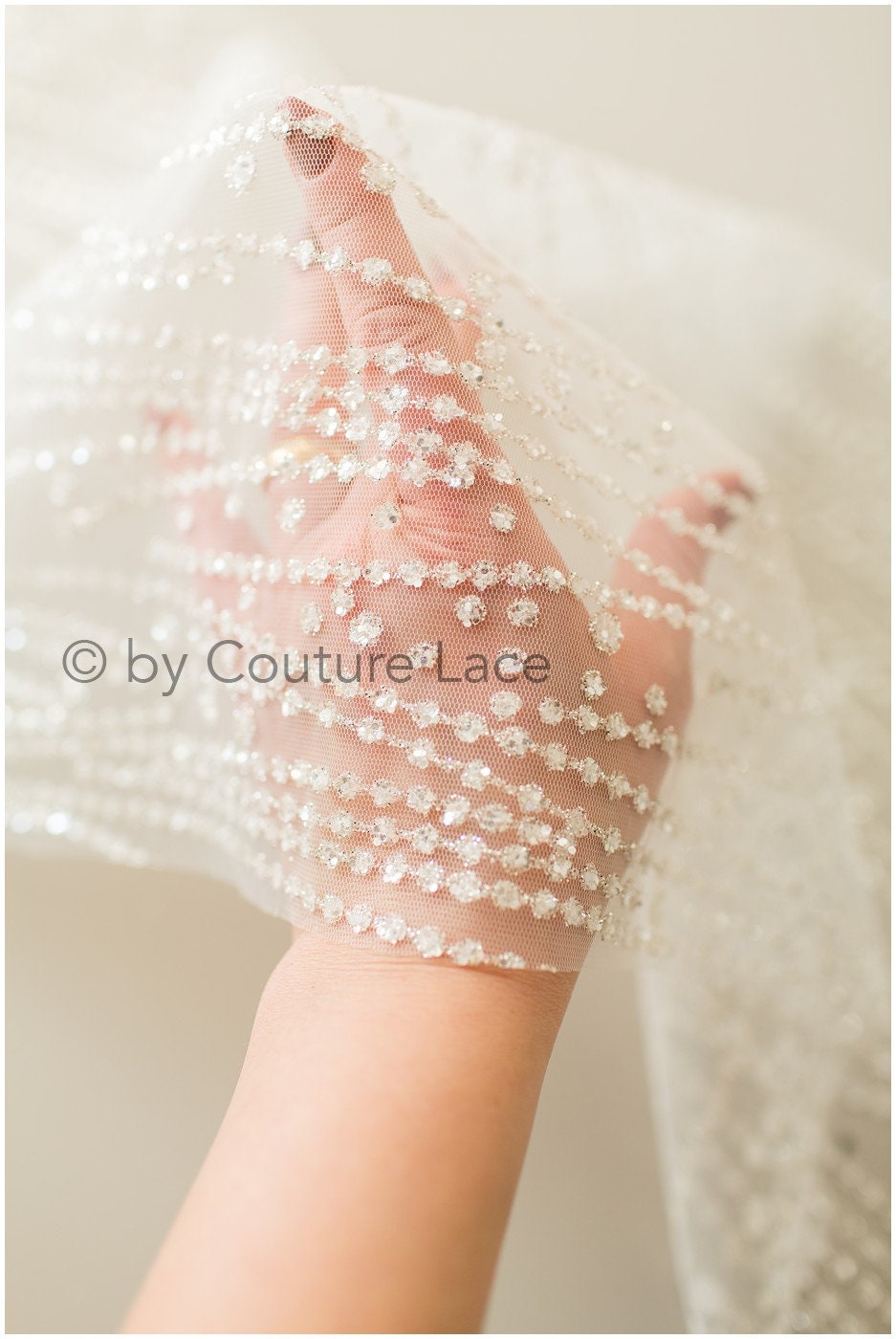 Glitter tulle/ Off-white diamond geometric glitter fabric/ Glitter tulle fabric/ Glitter lace// R-016