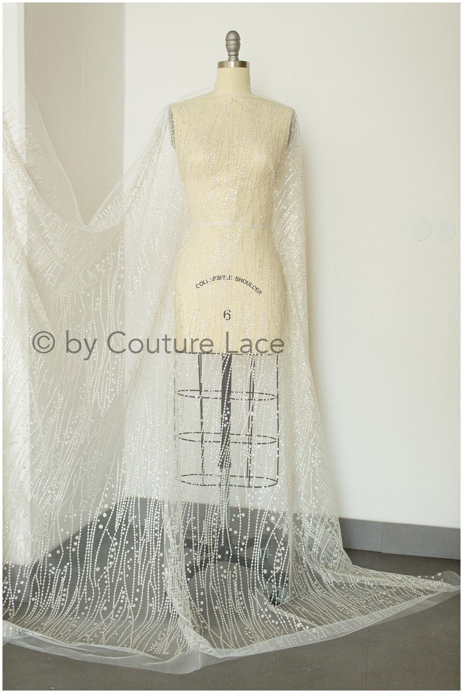 Glitter tulle/ Off-white diamond geometric glitter fabric/ Glitter tulle fabric/ Glitter lace// R-016