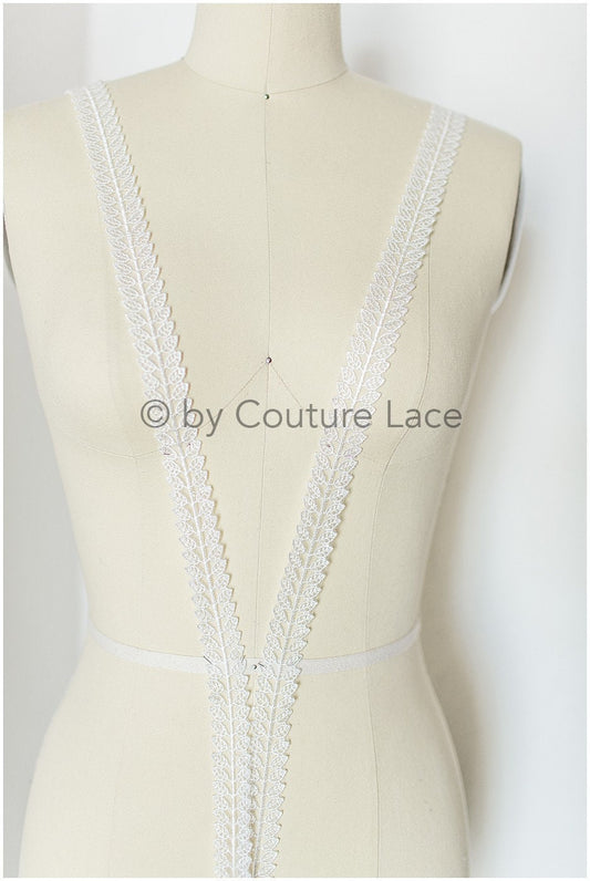 Leaf Bridal Lace Trim/ Boho Lace Trim Off-White/ Bridal Veil Lace Trim/ Lace Veil/ Lace Embroidery// T19-073RY