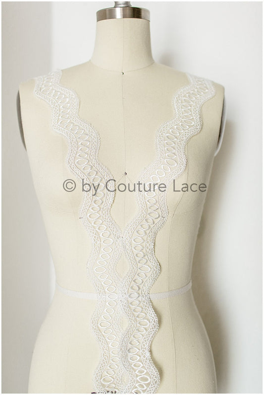 Wave lace trim/ Geometric boho lace trim/ Off-white embroidered lace trim/ Boho bridal lace// T19-074