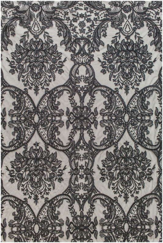 Floral black bridal lace / black bridal lace material / black evening lace / floral lace / black couture lace // L19-212