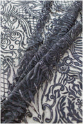 Schwarze Ornamentspitze/ schwarze Spitze/ schwarze bestickte Spitze für Abendkleid/ schwarze Couture Spitze // L19-215