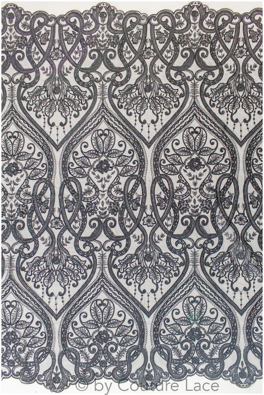 Blumenspitze / Abendkleid Spitzenmaterial / schwarze Spitze / florale schwarze Hochzeit Spitze / Couture Spitze / / L19-216