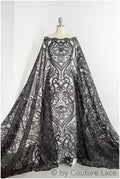 Blumenspitze / Abendkleid Spitzenmaterial / schwarze Spitze / florale schwarze Hochzeit Spitze / Couture Spitze / / L19-216