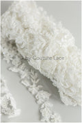 Hand embroidered lace trim for wedding dress/ embroidered lace for veil/ lace trim off-white// T19-068
