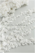 Hand embroidered lace trim for wedding dress/ embroidered lace for veil/ lace trim off-white// T19-068