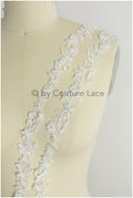 Hand embroidered lace trim for wedding dress/ embroidered lace for veil/ lace trim off-white// T19-068