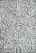 Geometric lace fabric off-white/ bridal lace with beads/ abstract wedding dress lace with beads &amp; sequins// L19-249