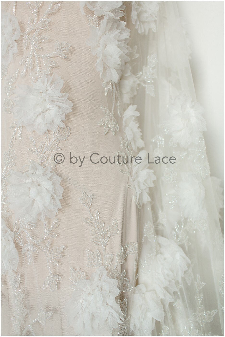3D Blumen Spitzenstoff/ Braut Spitzenstoff/ romantischer Blumen Spitzenstoff mit 3D Blumen/ Hochzeit Spitzenstoff// L19-253