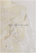 3D Blumen Spitzenstoff Off-White/ Braut Spitzenstoff mit Perlen/ romantischer Spitzenstoff mit 3D Blumen/ Hochzeit Spitzenstoff// L19-245