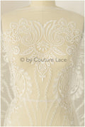 Boho bridal lace fabric off-white/ lace fabric/ embroidered bridal lace fabric/ wedding dress lace// L19-243