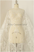 Boho bridal lace fabric off-white/ lace fabric/ embroidered bridal lace fabric/ wedding dress lace// L19-243