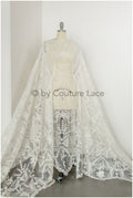 Boho bridal lace fabric off-white/ embroidered bridal lace fabric/ modern embroidered wedding dress lace// L19-242