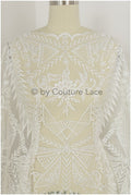 Boho bridal lace fabric off-white/ embroidered bridal lace fabric/ modern embroidered wedding dress lace// L19-242
