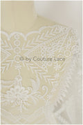 Boho bridal lace fabric off-white/ embroidered bridal lace fabric/ modern embroidered wedding dress lace// L19-242