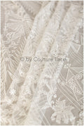 Boho bridal lace fabric off-white/ embroidered bridal lace fabric/ modern embroidered wedding dress lace// L19-242