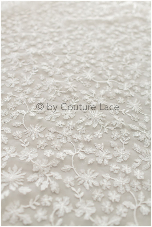 3D Blumen Spitzenstoff Off-White/ Braut Spitzenstoff/ romantischer Blumen Spitzenstoff/ Hochzeit Spitzenstoff// L19-238