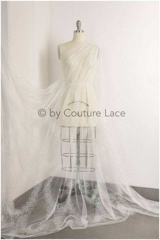 Soft &amp; high quality glitter tulle fabric with dots &amp; stardust// Off-white diamond glitter tulle for wedding dress veil// R-023