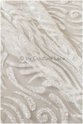 Shiny glitter tulle fabric/ off-white diamond glitter mesh fabric/ bridal dress fabric with glitter/ shiny bridal lace fabric// R-022