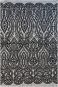 Schwarzer Perlen Spitzenstoff/ schwarze Couture Spitze/ Abendkleid Spitzenstoff/ schwarzes Abendkleid Perlenspitze/ L19-250
