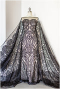 Schwarzer Perlen Spitzenstoff/ schwarze Couture Spitze/ Abendkleid Spitzenstoff/ schwarzes Abendkleid Perlenspitze/ L19-250