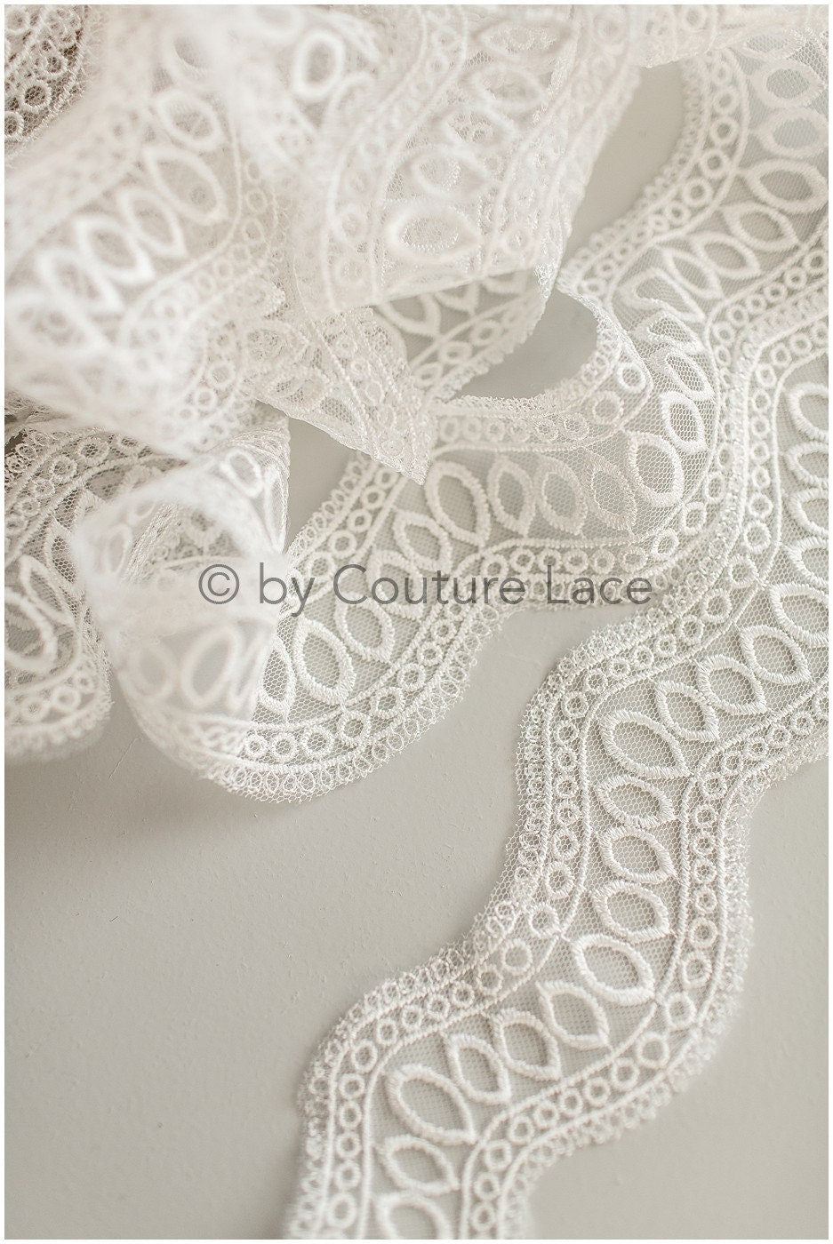 Wave lace trim/ Geometric boho lace trim/ Off-white embroidered lace trim/ Boho bridal lace// T19-074