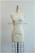 A19-180 Paar - 3D Spitzen Applikation, Baumwoll 3D Spitzen Aufnäher, Spitze Blumenplatten, Brautkleid Applikation, Hochzeitskleid Spitze Blume 3D