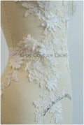 A19-180 Paar - 3D Spitzen Applikation, Baumwoll 3D Spitzen Aufnäher, Spitze Blumenplatten, Brautkleid Applikation, Hochzeitskleid Spitze Blume 3D