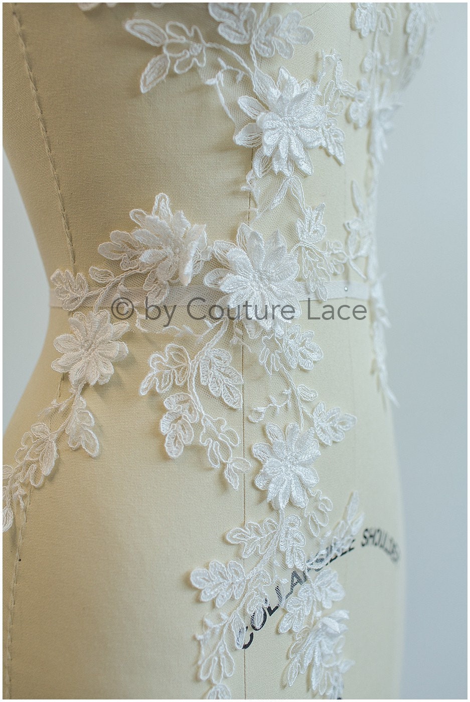 A19-180 Paar - 3D Spitzen Applikation, Baumwoll 3D Spitzen Aufnäher, Spitze Blumenplatten, Brautkleid Applikation, Hochzeitskleid Spitze Blume 3D