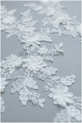 A19-180 Paar - 3D Spitzen Applikation, Baumwoll 3D Spitzen Aufnäher, Spitze Blumenplatten, Brautkleid Applikation, Hochzeitskleid Spitze Blume 3D