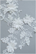 A19-180 Paar - 3D Spitzen Applikation, Baumwoll 3D Spitzen Aufnäher, Spitze Blumenplatten, Brautkleid Applikation, Hochzeitskleid Spitze Blume 3D