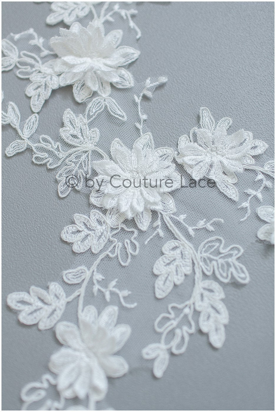 A19-180 Paar - 3D Spitzen Applikation, Baumwoll 3D Spitzen Aufnäher, Spitze Blumenplatten, Brautkleid Applikation, Hochzeitskleid Spitze Blume 3D