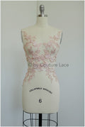 PAIR- 3D flower lace applique, peach rose 3D lace patch, lace flower panels, rose gold lace applique, wedding dress lace flower 3D// A19-182