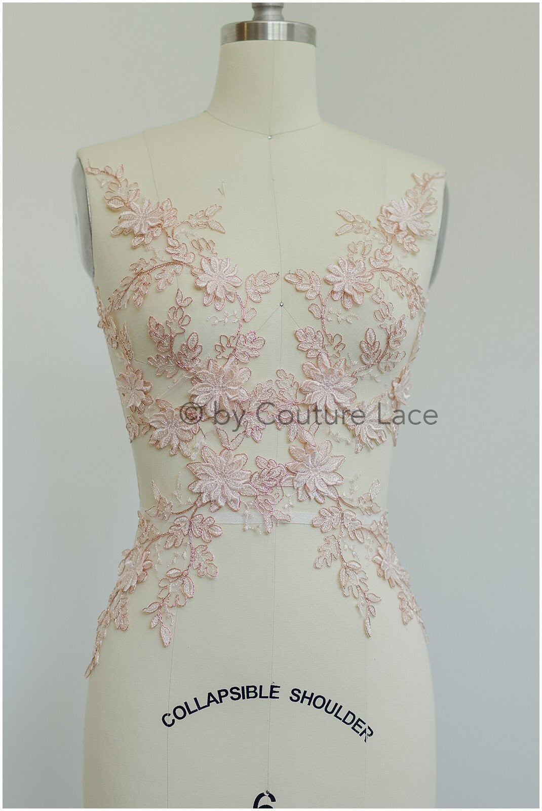 PAIR- 3D flower lace applique, peach rose 3D lace patch, lace flower panels, rose gold lace applique, wedding dress lace flower 3D// A19-182