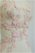 PAIR- 3D flower lace applique, peach rose 3D lace patch, lace flower panels, rose gold lace applique, wedding dress lace flower 3D// A19-182