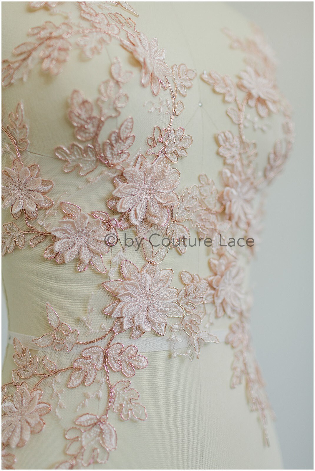PAIR- 3D flower lace applique, peach rose 3D lace patch, lace flower panels, rose gold lace applique, wedding dress lace flower 3D// A19-182