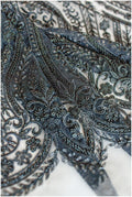 Schwarzer Perlen Spitzenstoff/ schwarze Couture Spitze/ Abendkleid Spitzenstoff/ schwarzes Abendkleid Perlenspitze/ L19-250