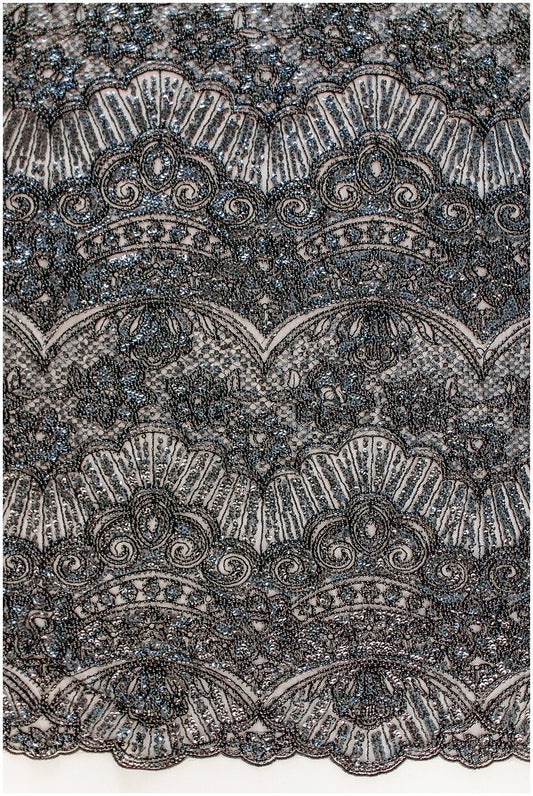 Schwarzer Perlen Spitzenstoff/ Couture Spitzenstoff/ schwarze Brautspitze/ Perlen Perlen Spitze/ schwarze Abendkleider Spitze // L19-252
