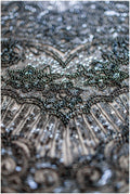 Schwarzer Perlen Spitzenstoff/ Couture Spitzenstoff/ schwarze Brautspitze/ Perlen Perlen Spitze/ schwarze Abendkleider Spitze // L19-252