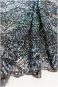 Schwarzer Perlen Spitzenstoff/ Couture Spitzenstoff/ schwarze Brautspitze/ Perlen Perlen Spitze/ schwarze Abendkleider Spitze // L19-252