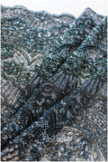 Schwarzer Perlen Spitzenstoff/ Couture Spitzenstoff/ schwarze Brautspitze/ Perlen Perlen Spitze/ schwarze Abendkleider Spitze // L19-252