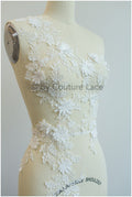 A19-180 Paar - 3D Spitzen Applikation, Baumwoll 3D Spitzen Aufnäher, Spitze Blumenplatten, Brautkleid Applikation, Hochzeitskleid Spitze Blume 3D
