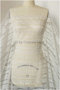 French lace off-white/ bridal lace fabric/ modern stripe patterned lace/ boho wedding dress lace// L19-255RY