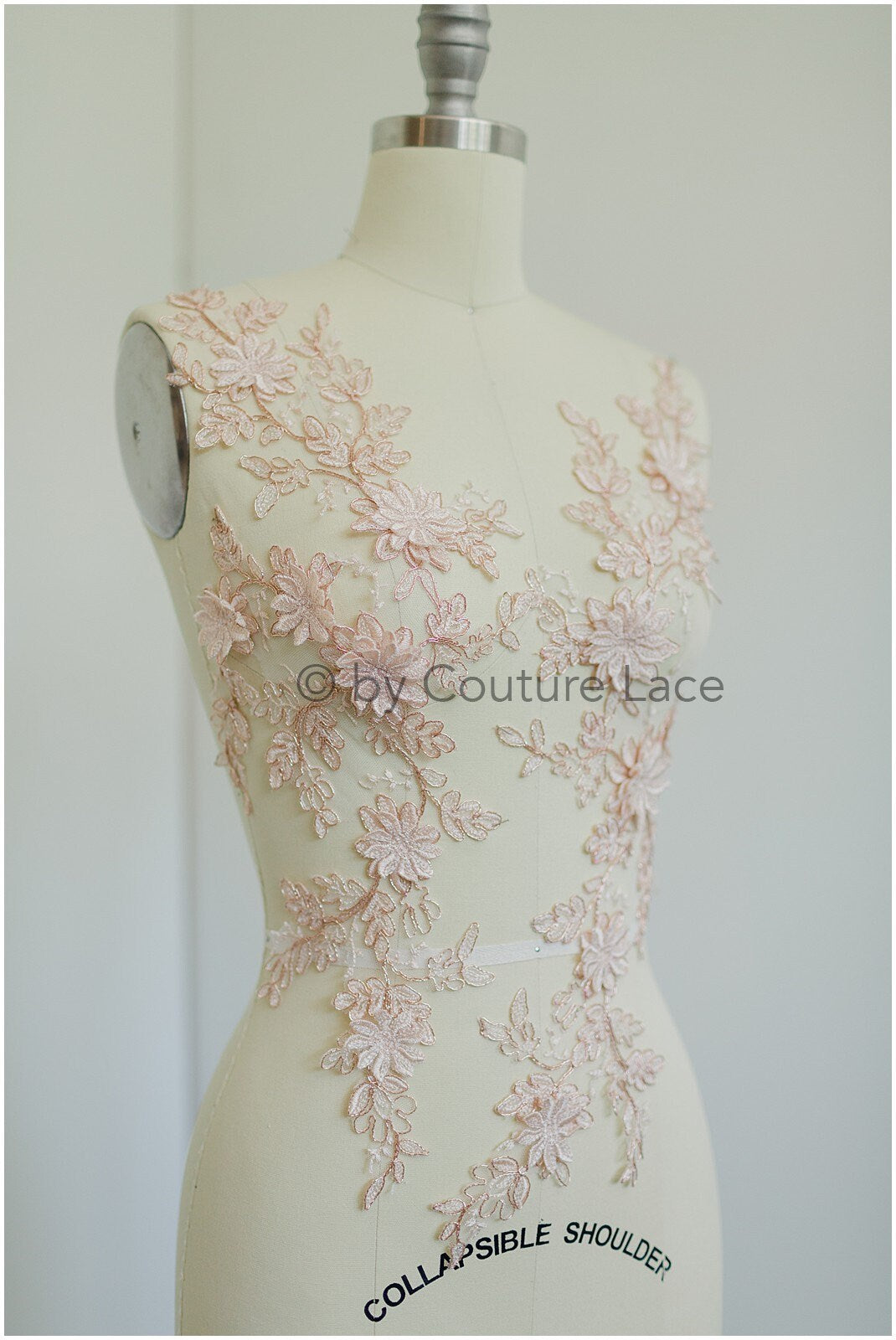 PAIR- 3D flower lace applique, peach rose 3D lace patch, lace flower panels, rose gold lace applique, wedding dress lace flower 3D// A19-182