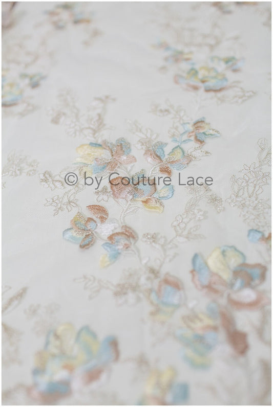 Farbiger Blumen Spitzenstoff/ romantische Pastell Spitze/ Abendkleid Spitze/ Blumen Spitzenstoff/ bestickte Farbe Hochzeitsstoff// L19-257