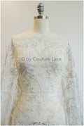 Floral bridal lace / bridal lace material with sequins / offwhite bridal lace / floral wedding lace / couture lace / / L19-273