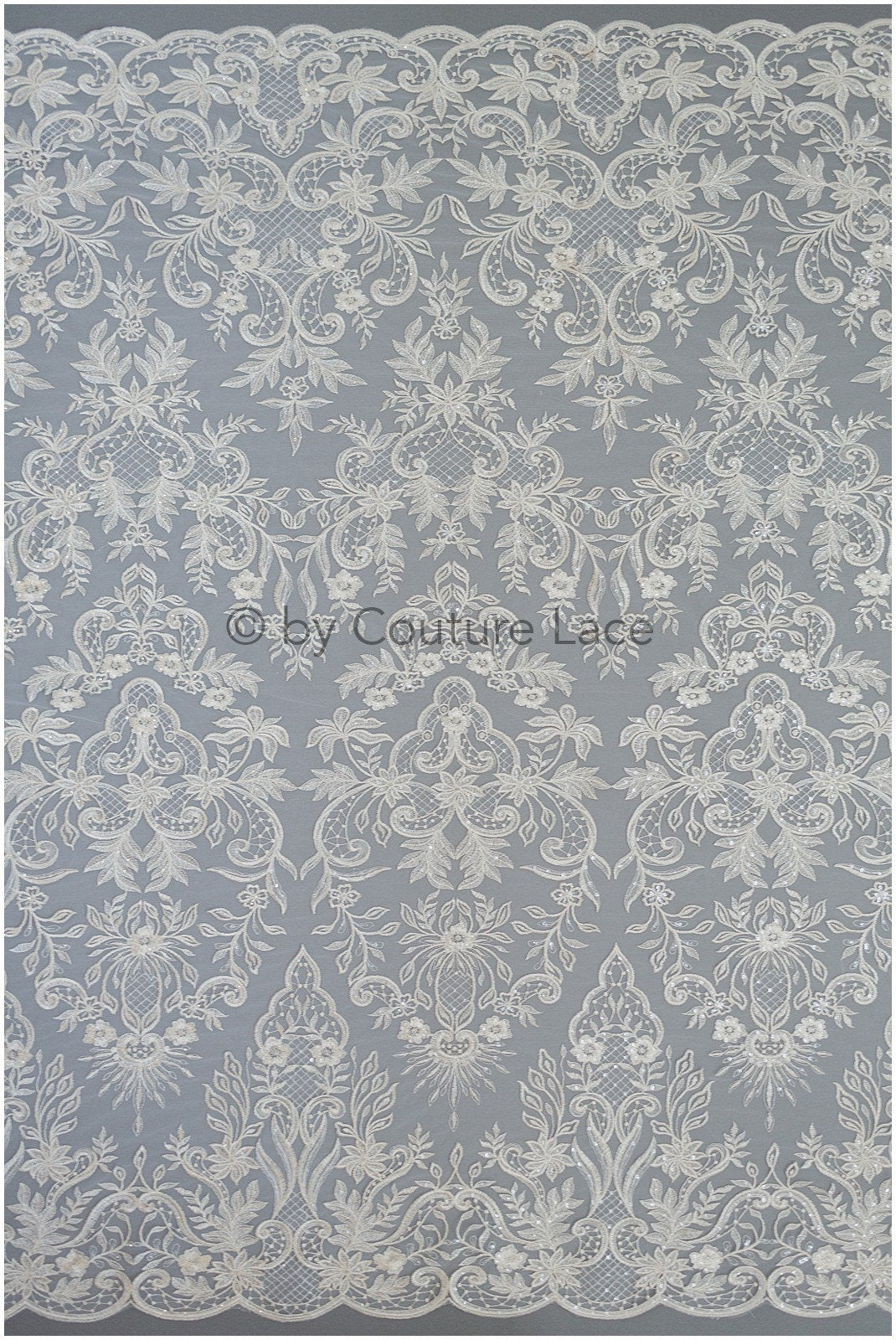 Floral bridal lace / bridal lace material with sequins / offwhite bridal lace / floral wedding lace / couture lace / / L19-273