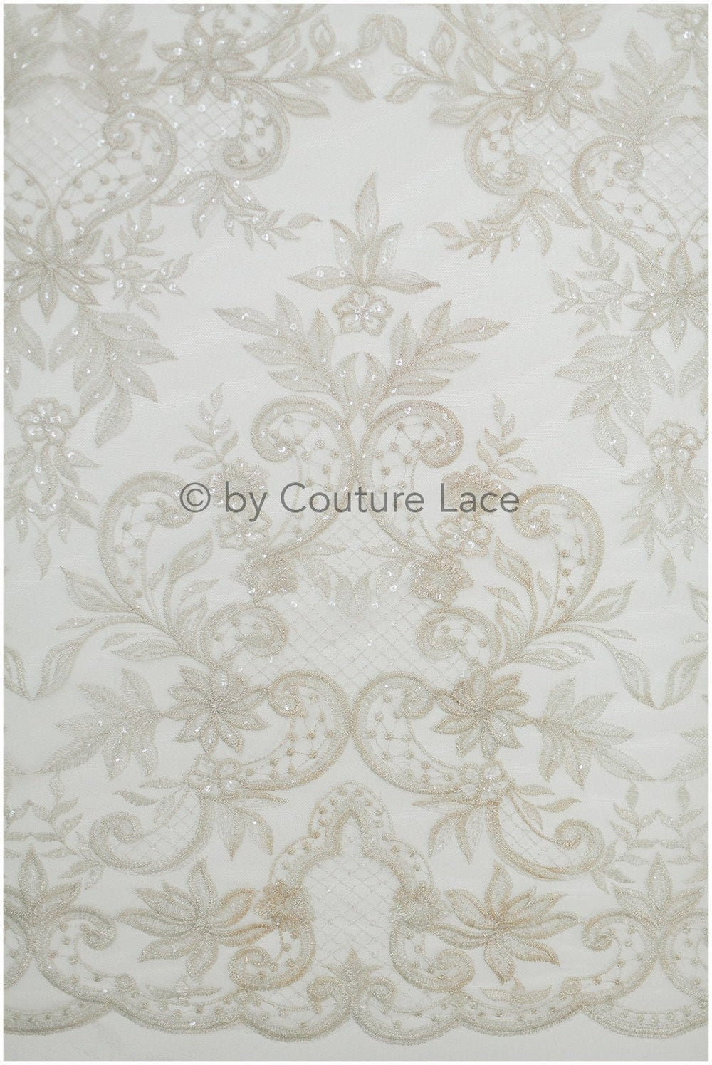 Floral bridal lace / bridal lace material with sequins / offwhite bridal lace / floral wedding lace / couture lace / / L19-273